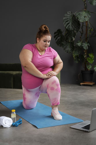 A fat lady working out, an ideal candidate for bariatric surgery.